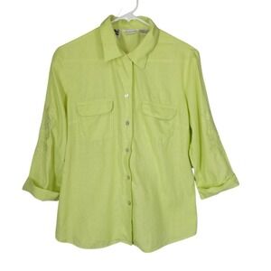 Irish Linen Button Up Blouse M Embellished Embroidered Beaded Richard Malcom
